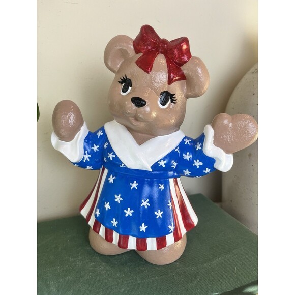 Other - Vintage Ceramic Mold 9" Adorable Hand Painted Mrs USA Patriotic Bear / USA